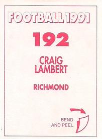 1991 Select AFL Stickers #192 Craig Lambert Back
